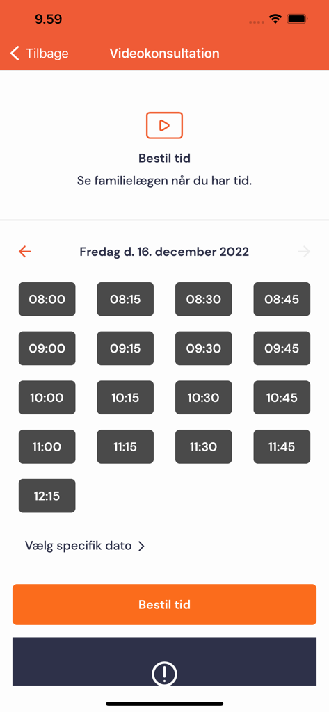 Hejdoktor.dk - Hejdoktor app interface for scheduling a video consultation appointment