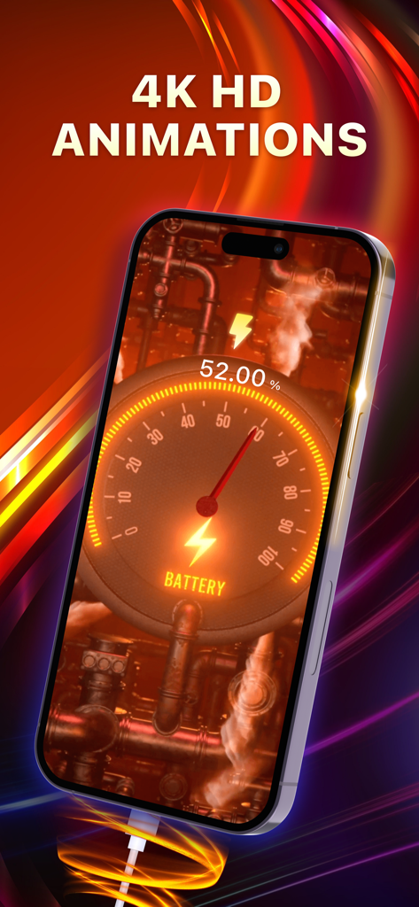 Magic Charger-Charge Animation - iPhone displaying a steampunk style 4K charging animation with a mechanical battery gauge