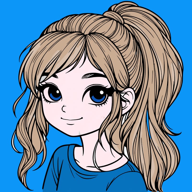 realistic girl with ponytail