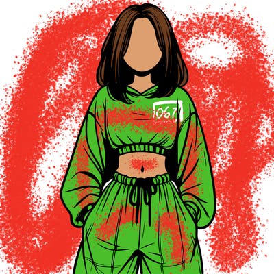 realistic girl faceless with baggy pants and a crop top