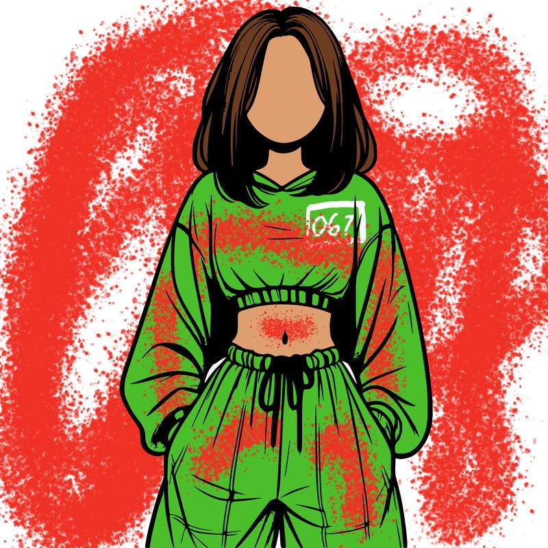 realistic girl faceless with baggy pants and a crop top