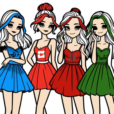 four beautiful teen girls in dresses