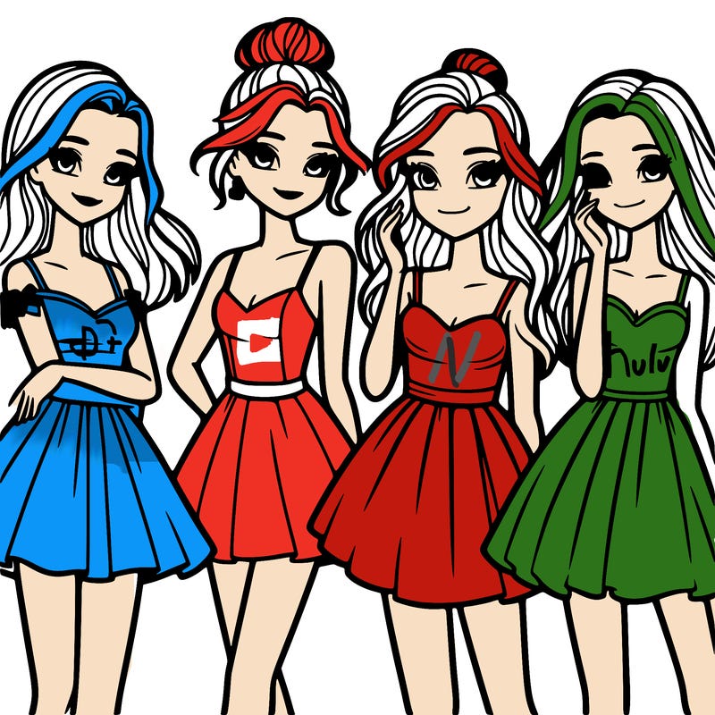 four beautiful teen girls in dresses