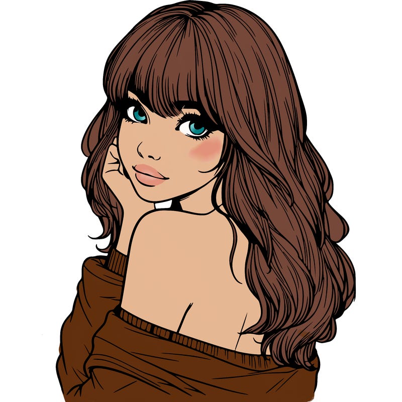 realistic girl with bangs looking over her shoulder