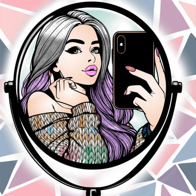 realistic girl taking mirror selfie beautiful