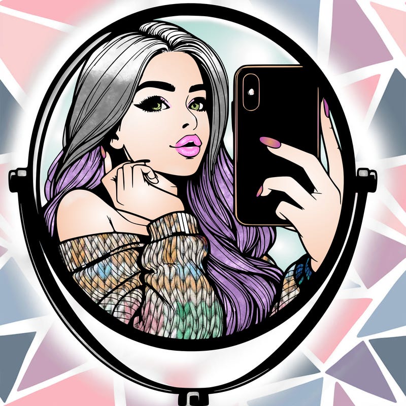 realistic girl taking mirror selfie beautiful