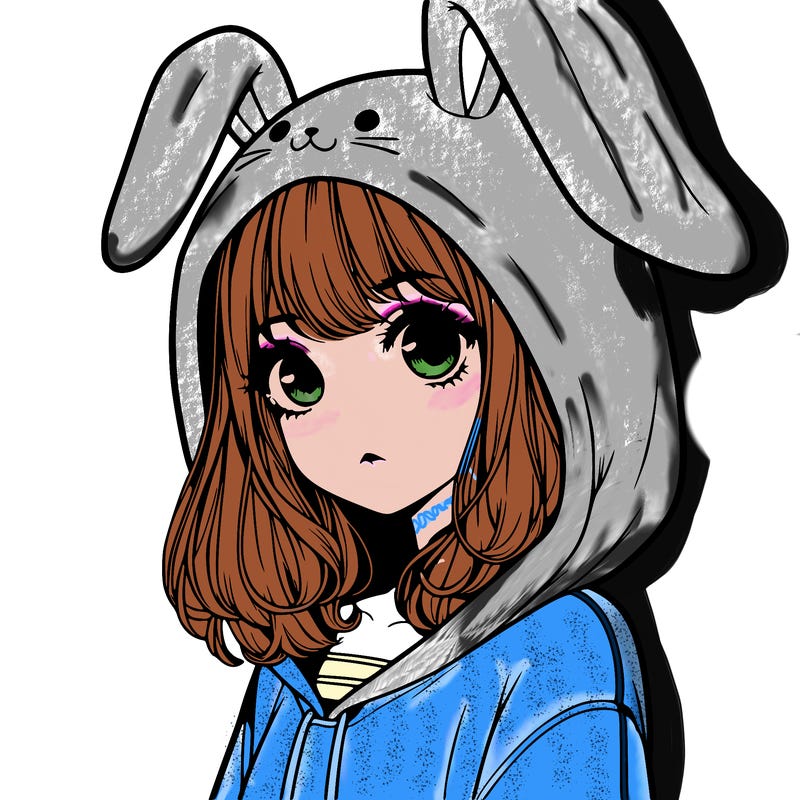 realistic girl wearing a bunny hoodie