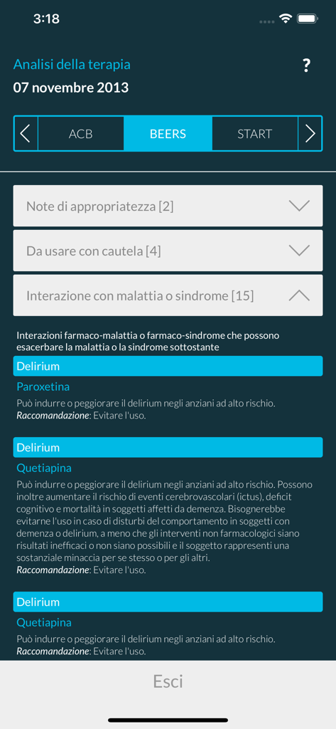 INTERCheck - Screenshot of the INTERCheck clinical decision support tool showing a therapy analysis using the Beers Criteria to identify potentially inappropriate medications for elderly patients.