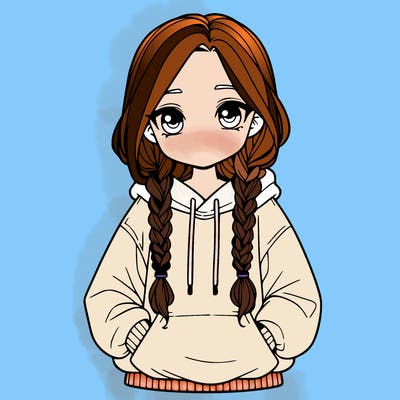 a realistic girl with a oversized hoodie and she has braids