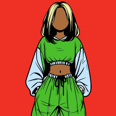 realistic girl faceless with baggy pants and a crop top