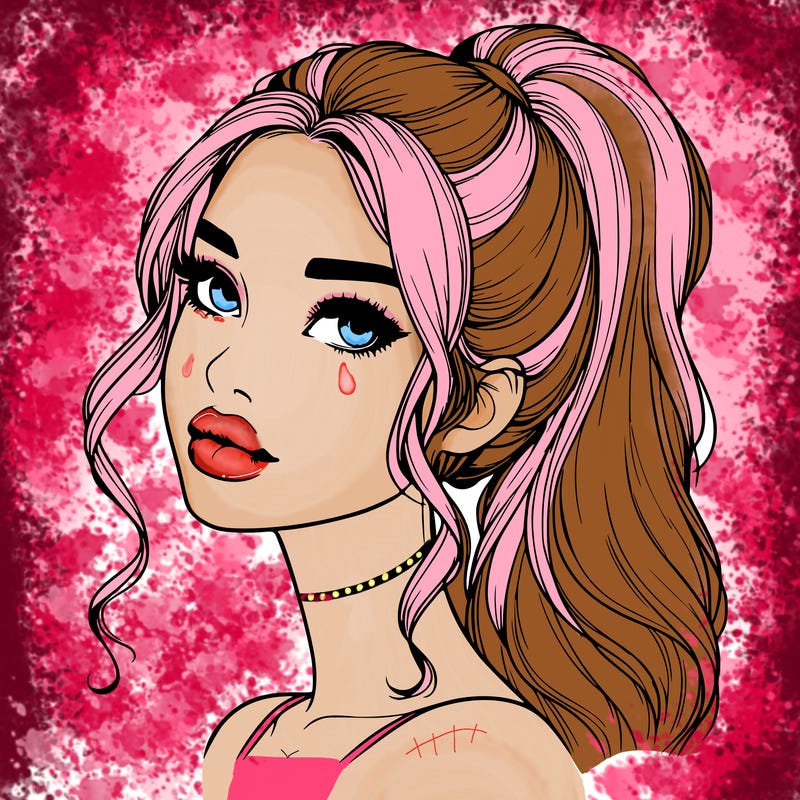 realistic girl with a ponytail on her hair and lips