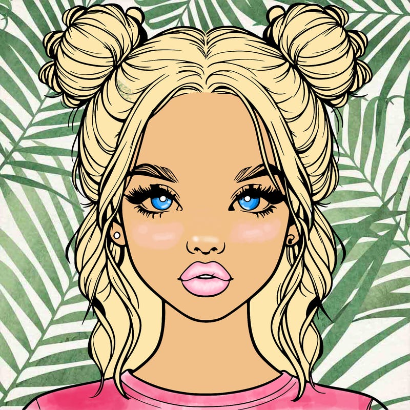 realistic girl with two buns in hair and lips