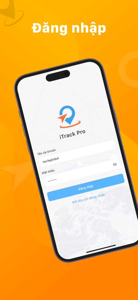 iTrack Pro GPS tracking app login interface on mobile