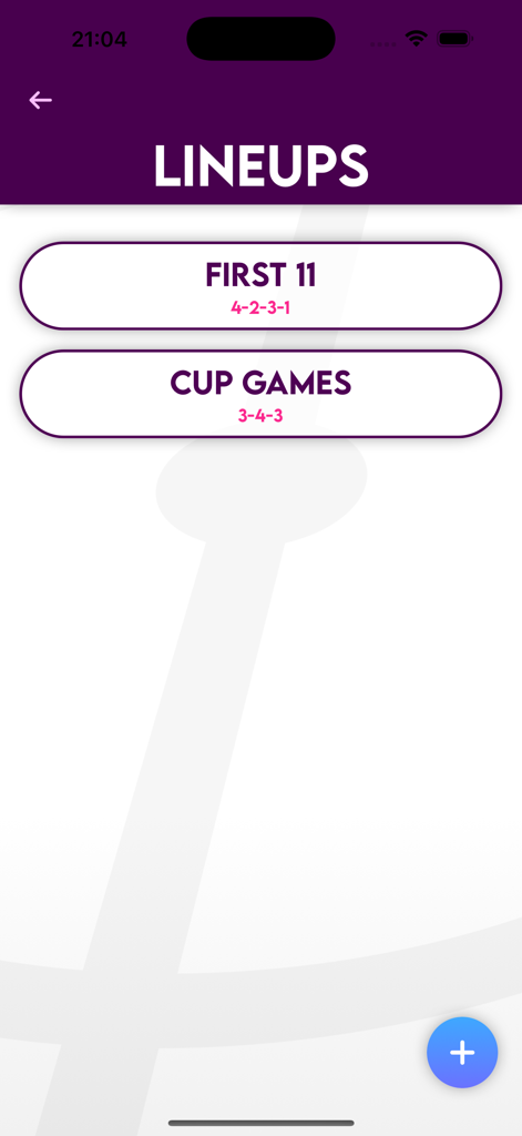 Football Lineup Manager - Liste des alignements d'équipe de football sauvegardés montrant différentes formations