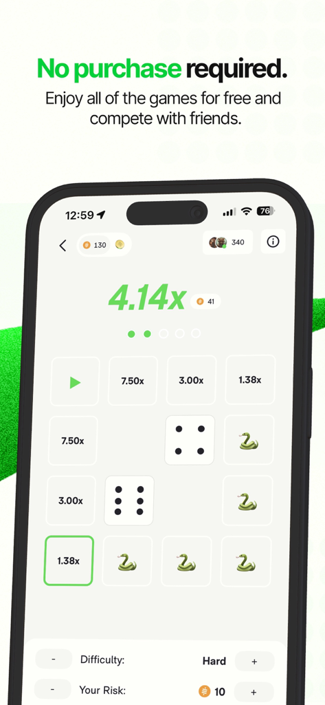Ember app interface showing a free game with multipliers and reward tokens