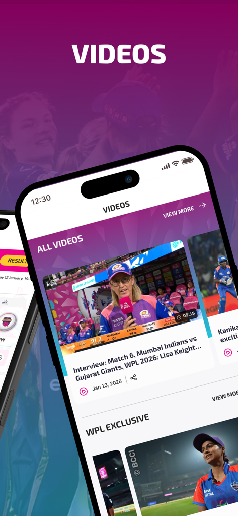 Women's Premier League (WPL) - La sección de videos de la aplicación WPL que muestra resúmenes de partidos y entrevistas exclusivas de jugadores