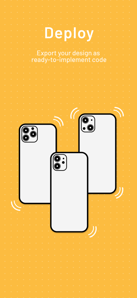 Hapticlabs: Haptic design - Graphic of vibrating smartphones with text describing the export of haptic designs into ready to implement code.