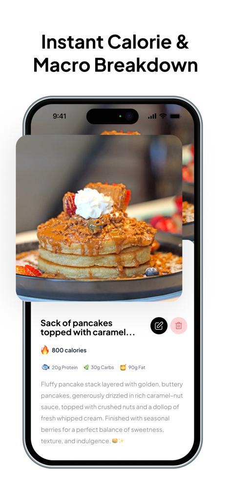 Cal AI App - Calorie Tracker - Cal AI App screen showing calorie and macro breakdown for a pancake meal