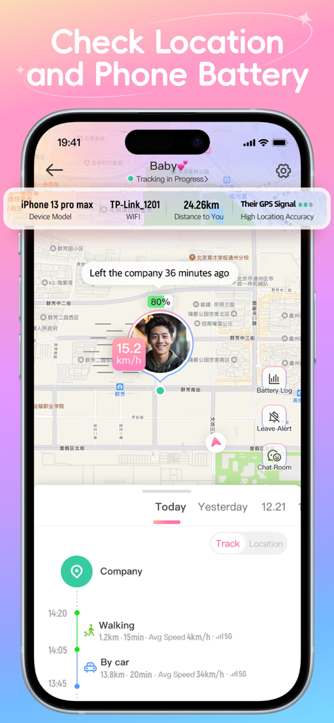 SeekU CPL – Track & Trust - SeekU CPL app interface showing real-time location tracking and partner battery status for couples