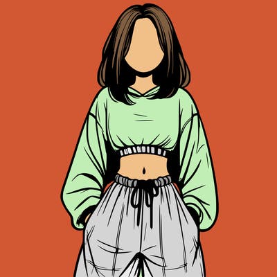 realistic girl faceless with baggy pants and a crop top