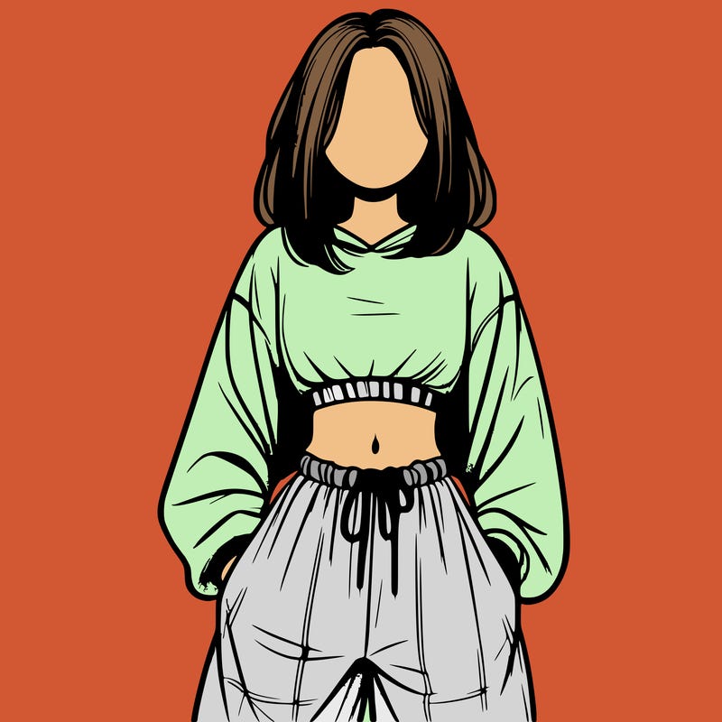 realistic girl faceless with baggy pants and a crop top