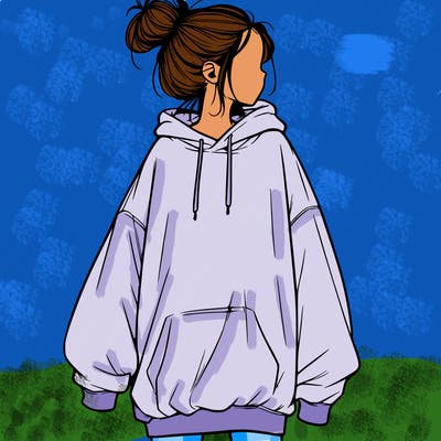 realistic girl with a oversized sweatshirt on and a bun