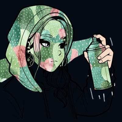 a realistic girl, spray painting