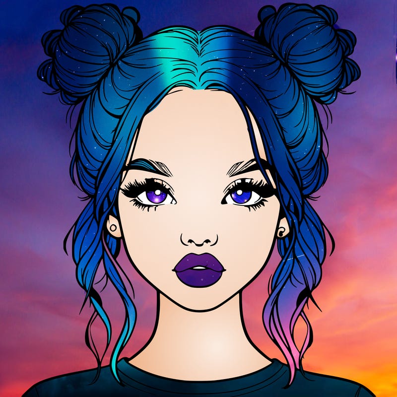 realistic girl with two buns in hair and lips