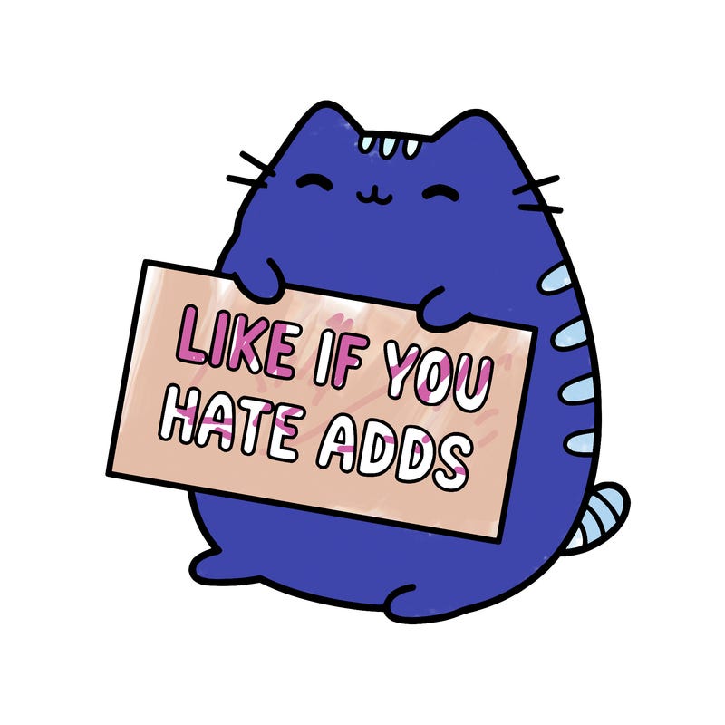 a kawii pusheen cat holding a sign that says like if you hate adds