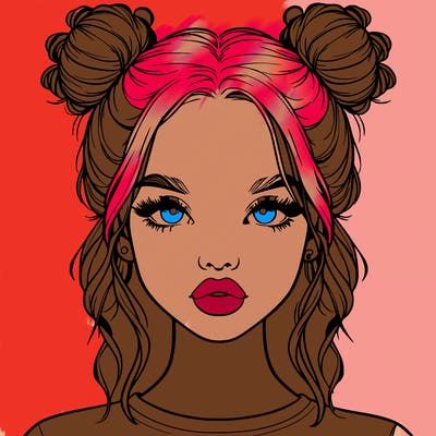 realistic girl with two buns in hair and lips