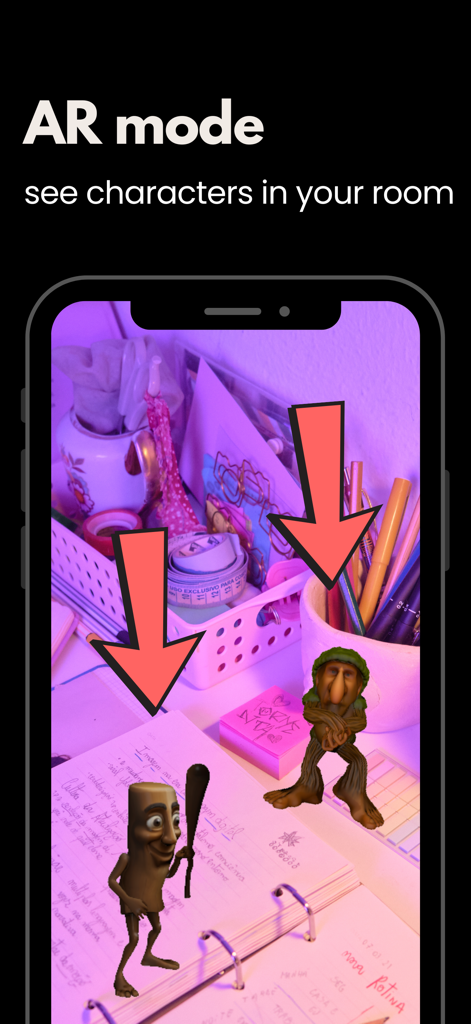 Italian Brainrot Soundboard - AR mode feature in the Italian Brainrot Soundboard app showing 3D meme characters appearing in a room.