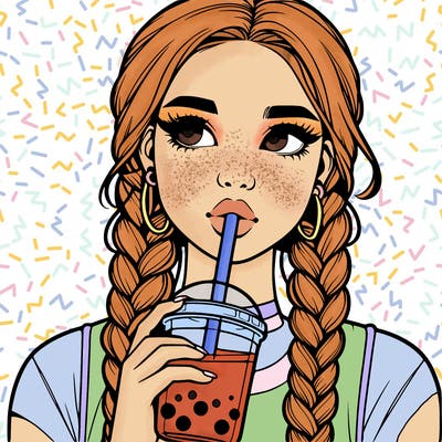 realistic girl with braided hair drinking boba