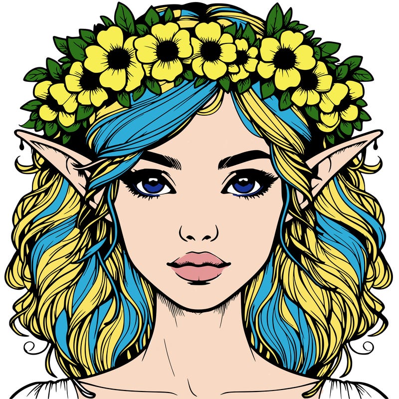 realistic female elf with flower crown
