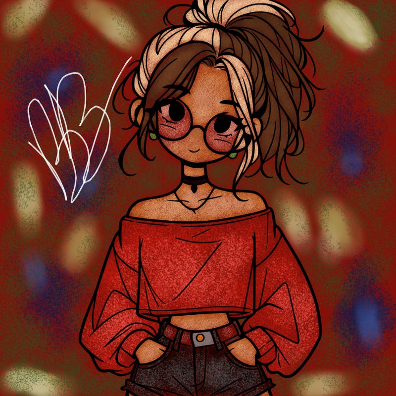 girl with a messy ponytail glasses a baggy crop top and jean shorts