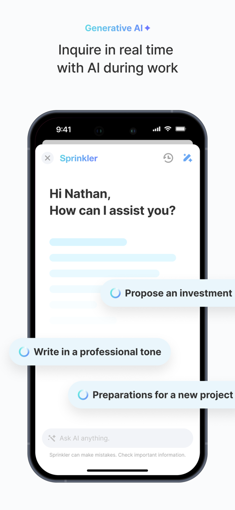 JANDI mobile app interface showing its generative AI assistant for team tasks and professional communication.