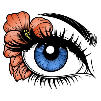 realistic eye with flower