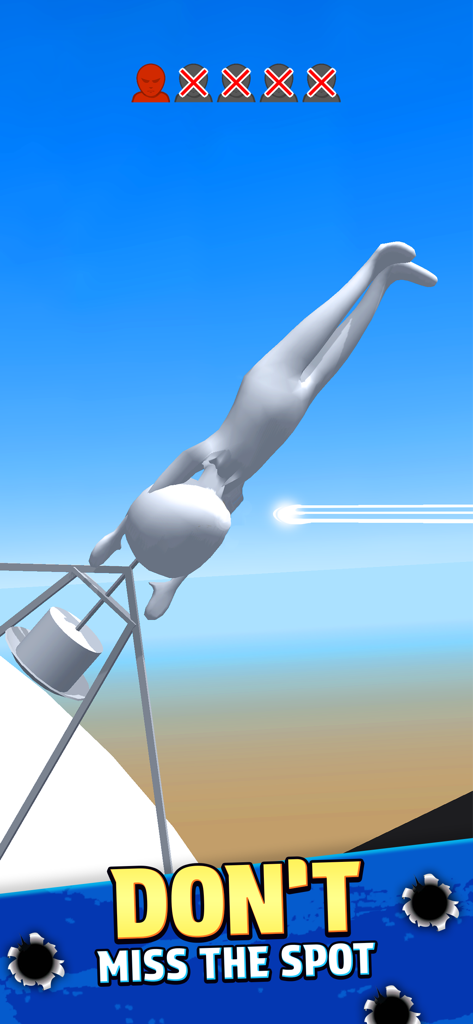 Camo Sniper - A character falling in mid-air from a sniper shot in the game Camo Sniper