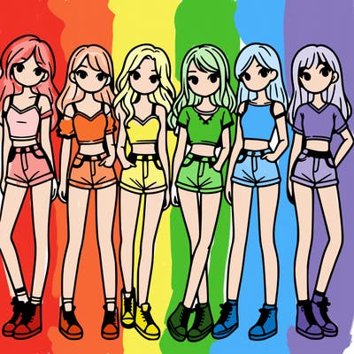 a group of girls wearing crop tops and shorts