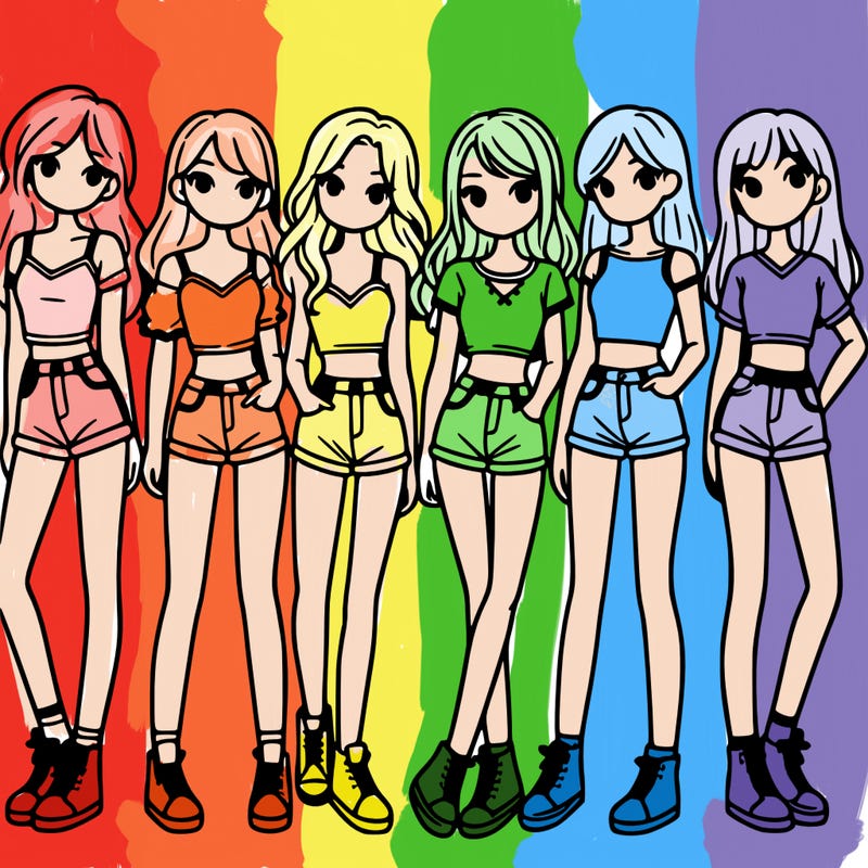 a group of girls wearing crop tops and shorts