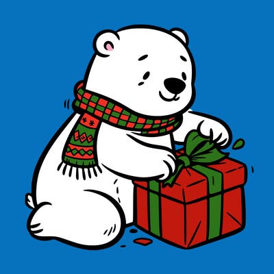polar bear wrapping a present