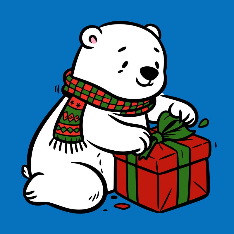 polar bear wrapping a present