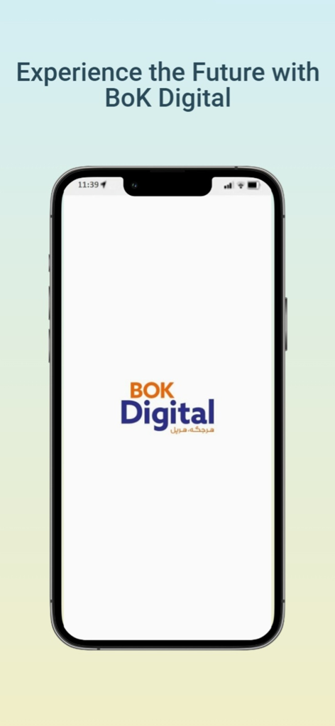 BOK Digital - Pantalla de bienvenida de banca móvil BOK Digital con el logo de Bank of Khyber