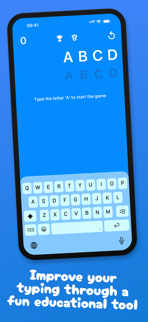 Typr - Typr app interface on an iPhone showing a typing speed and accuracy test