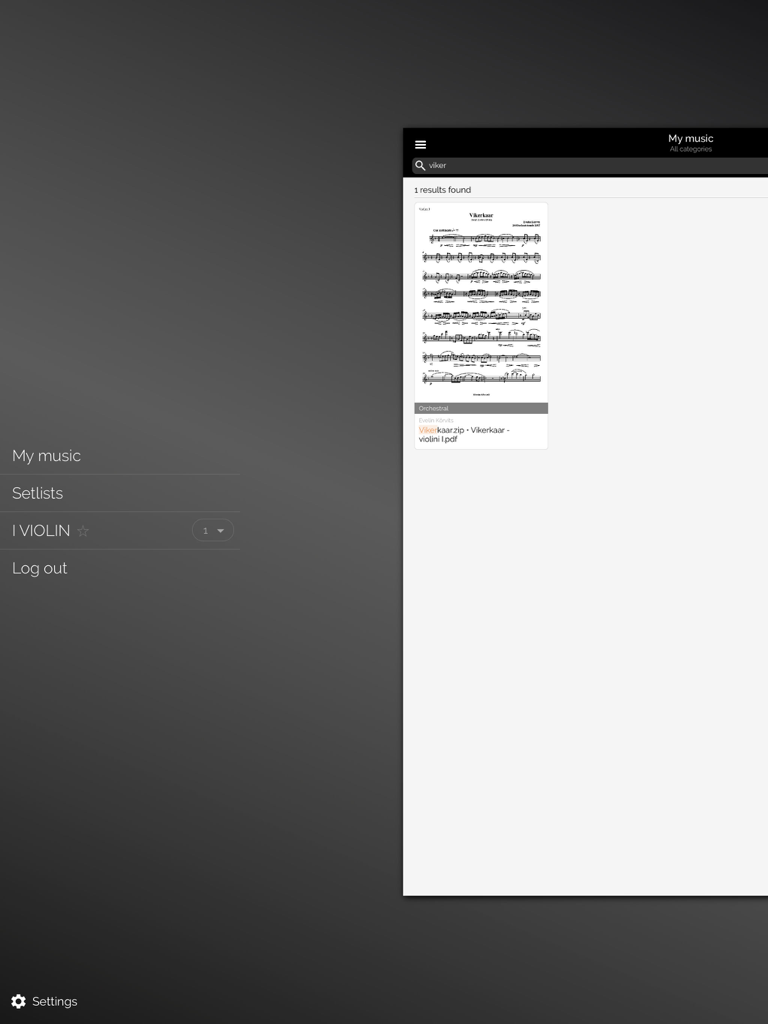 Scoremusic - Interface of the Scoremusic iPad app displaying the digital sheet music library and navigation menu