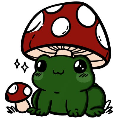 a cute frog with a mushroom hat