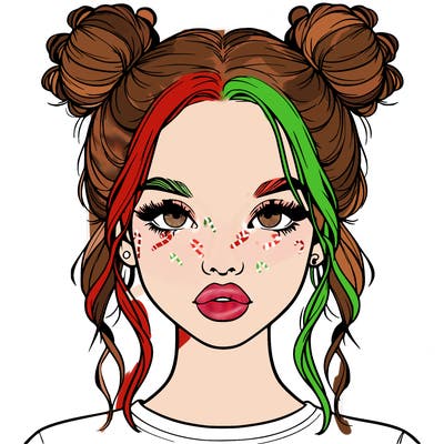 realistic girl with two buns in hair and lips