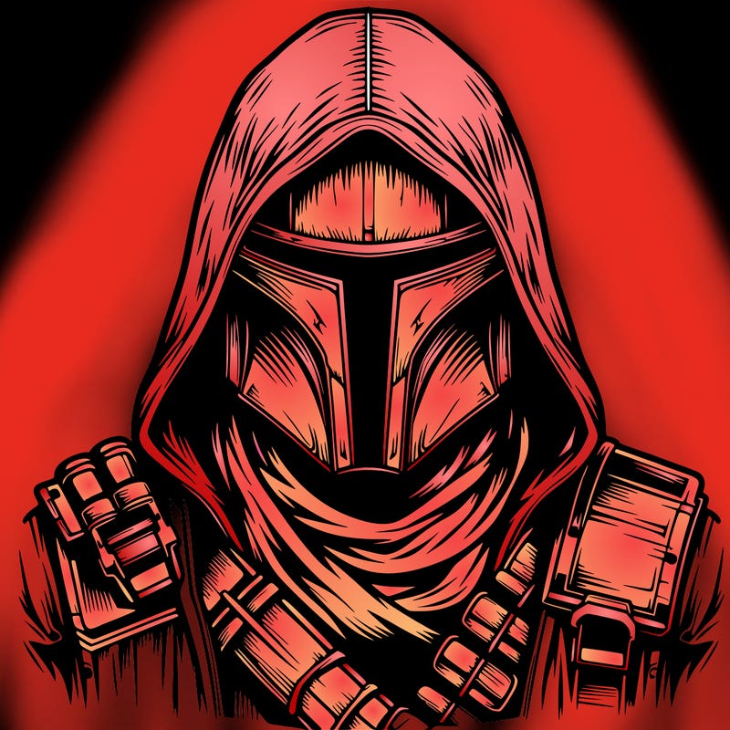 realistic warrior bounty hunter with mask and hood on