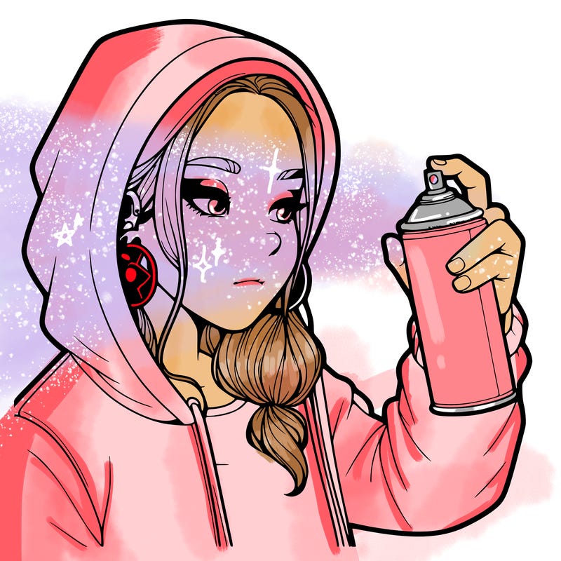 a realistic girl, spray painting