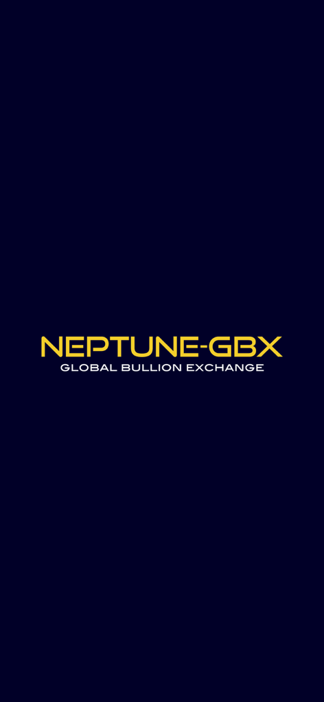 Neptune GBX - Neptune GBX Global Bullion Exchange splash screen with logo on a dark blue background
