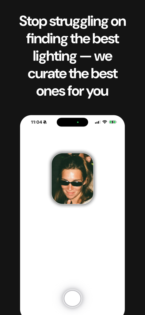 LittyCam - Take Selfie in Dark - LittyCam app screen showing a woman's selfie taken with curated lighting presets.